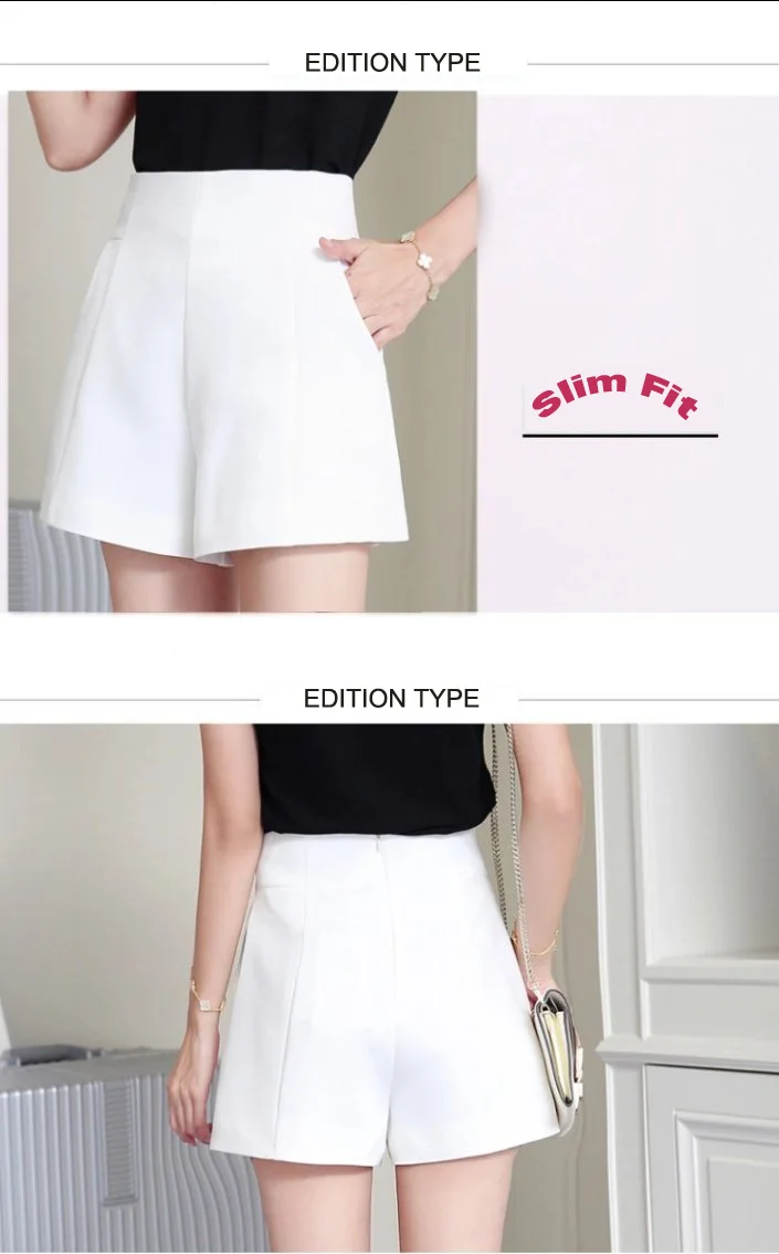 Women Spring Summer A-line Shorts Casual High Waist Loose Wide Leg Chiffon Shorts Chic Lady White Black Suit Shorts High Quality