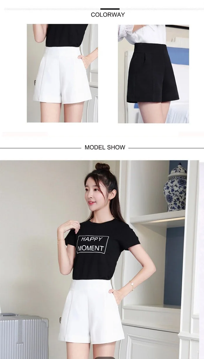 Women Spring Summer A-line Shorts Casual High Waist Loose Wide Leg Chiffon Shorts Chic Lady White Black Suit Shorts High Quality