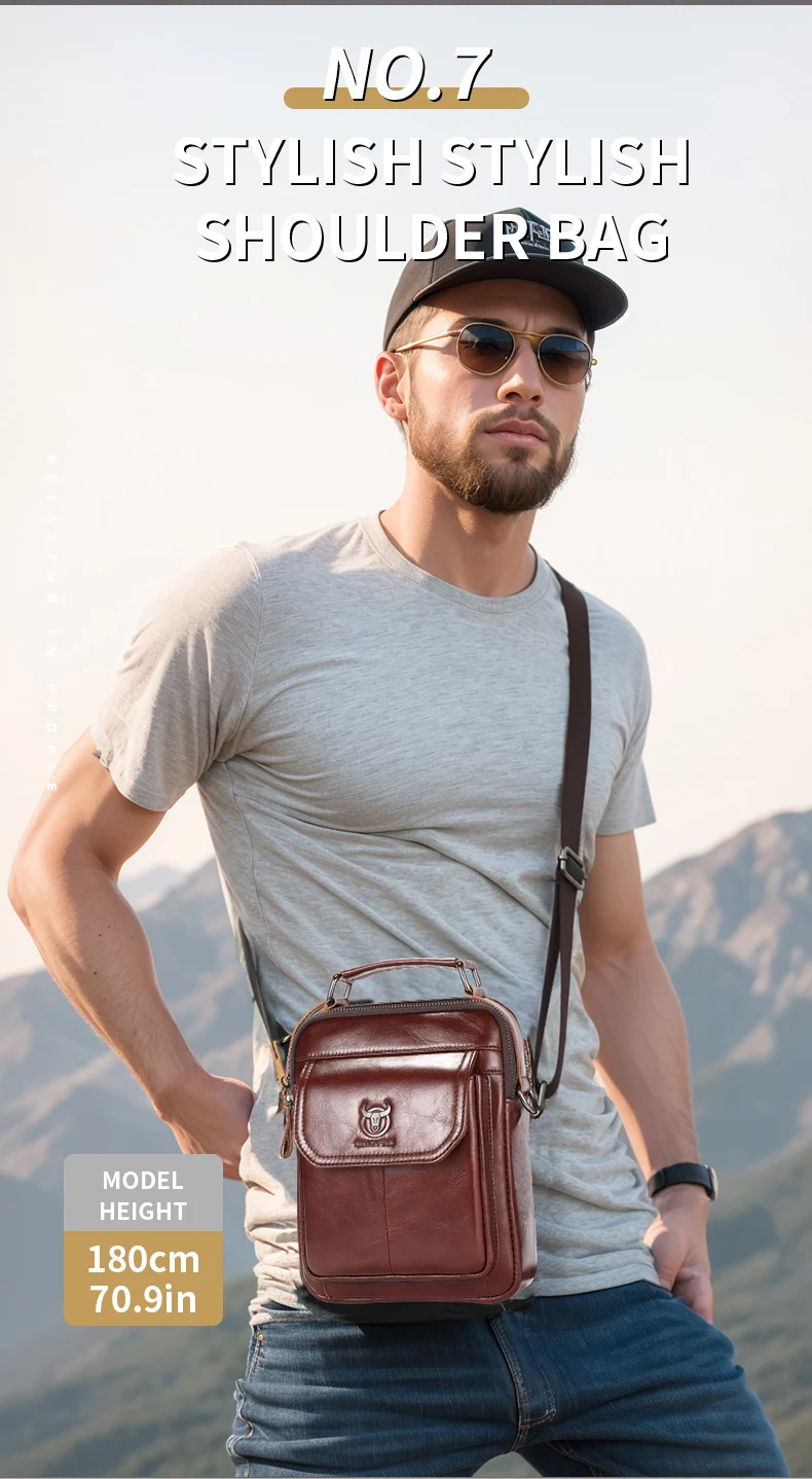 BULLCAPTAIN New Genuine Leather Men Vintage Handbags Flap Men's Shoulder Bag Casual Office Messenger Bags Fashion Crossbody