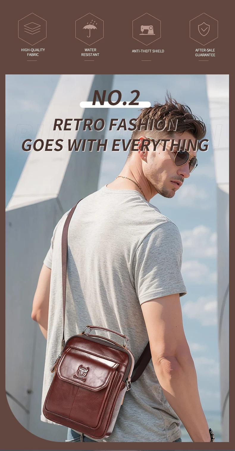 BULLCAPTAIN New Genuine Leather Men Vintage Handbags Flap Men's Shoulder Bag Casual Office Messenger Bags Fashion Crossbody