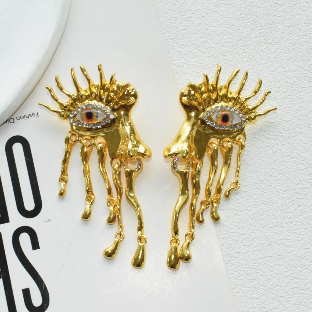 High Quality Metal Golden Plated Eyes Dangle Earrings For Women Jewelry New Arrival Fashion Exaggerated Lady Ears' Accessories