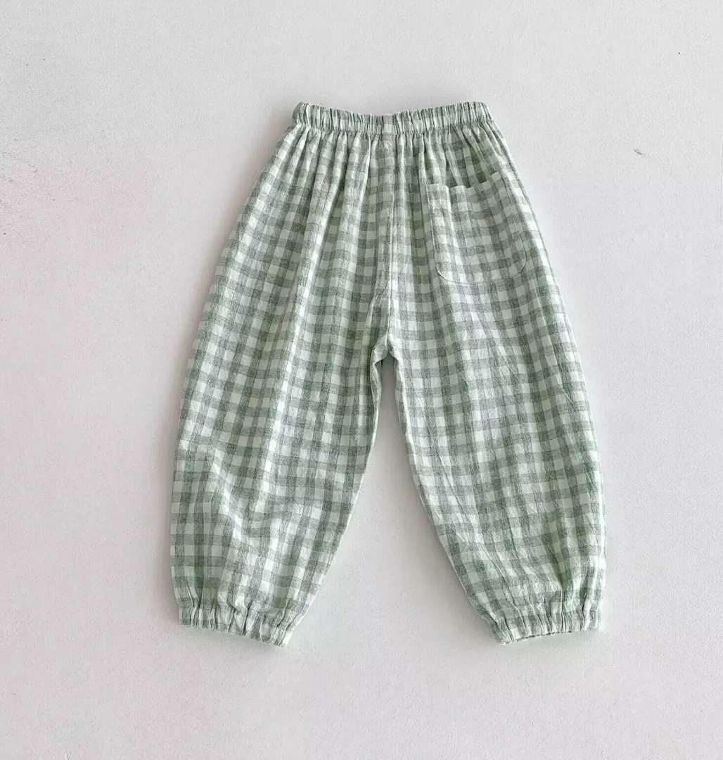 Vintage Linen Cotton Stripe Pants for Boys Casual Pocket Design Elastics Waist Pants for Toddler Girl Clothing Children Trousers