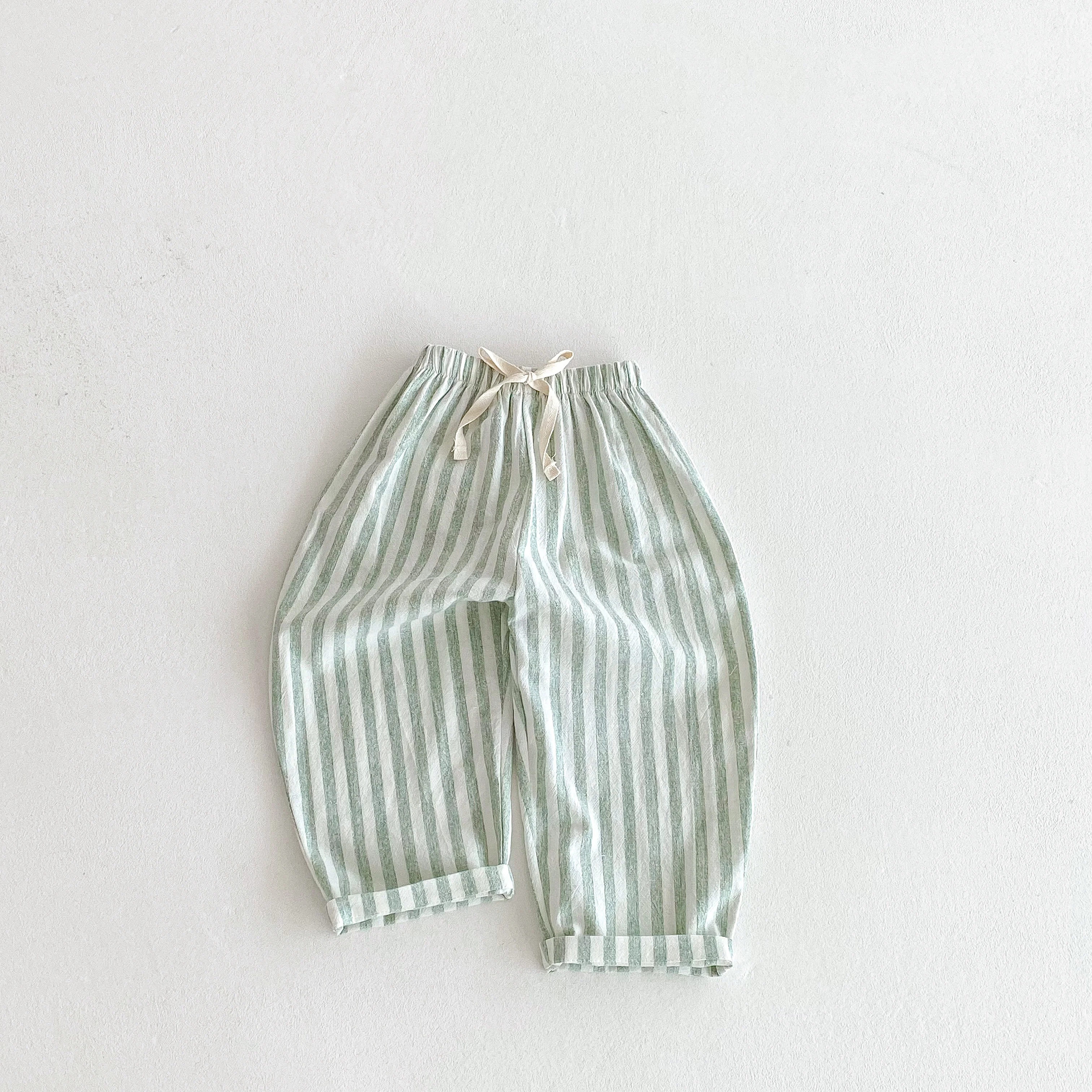 Vintage Linen Cotton Stripe Pants for Boys Casual Pocket Design Elastics Waist Pants for Toddler Girl Clothing Children Trousers