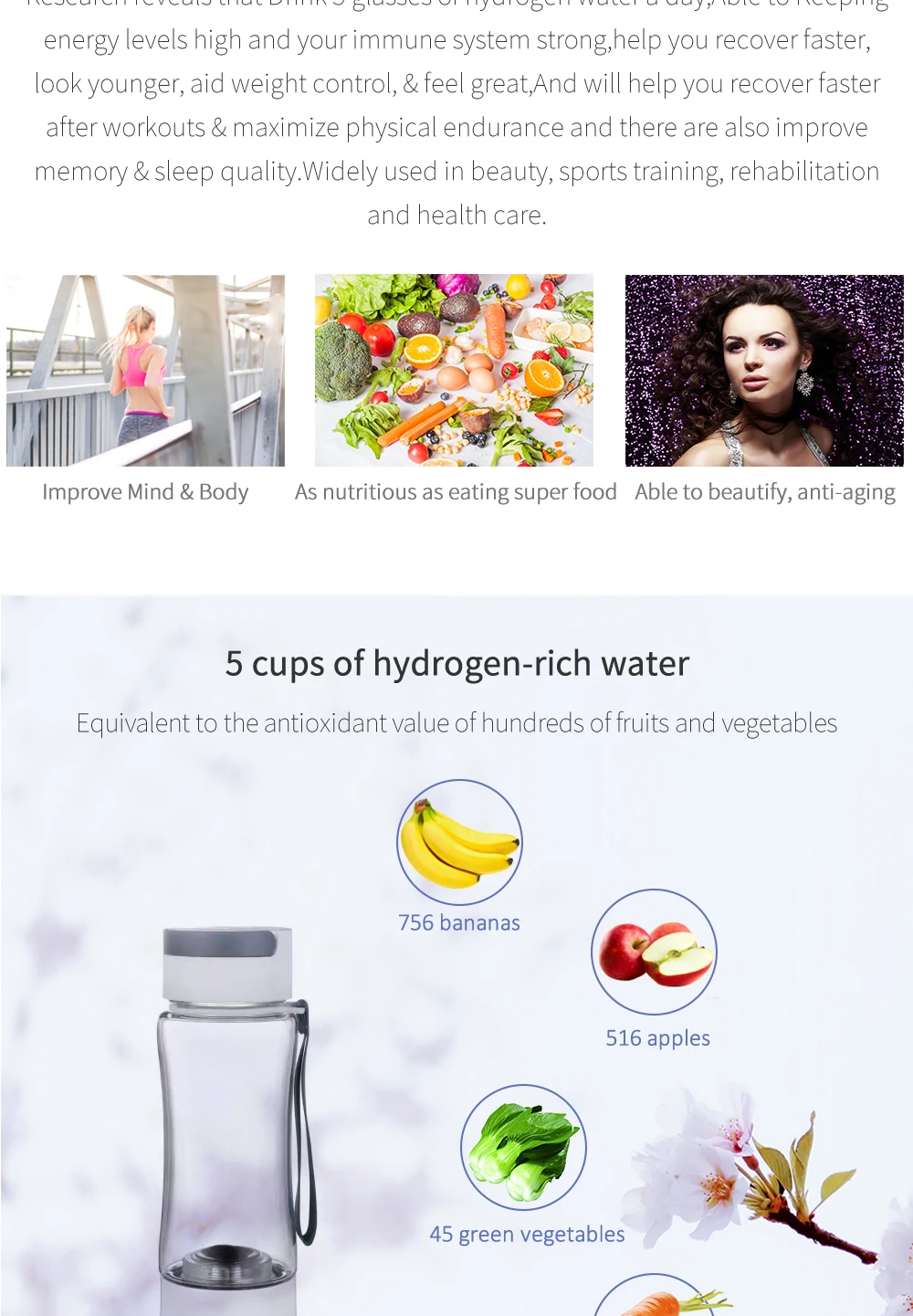 Sport/Travel Design DuPont 3000ppb Hydrogen Rich Water Generator  3 in 1 use with Inhalation tube self-cleaning SPE/PEM H2 maker