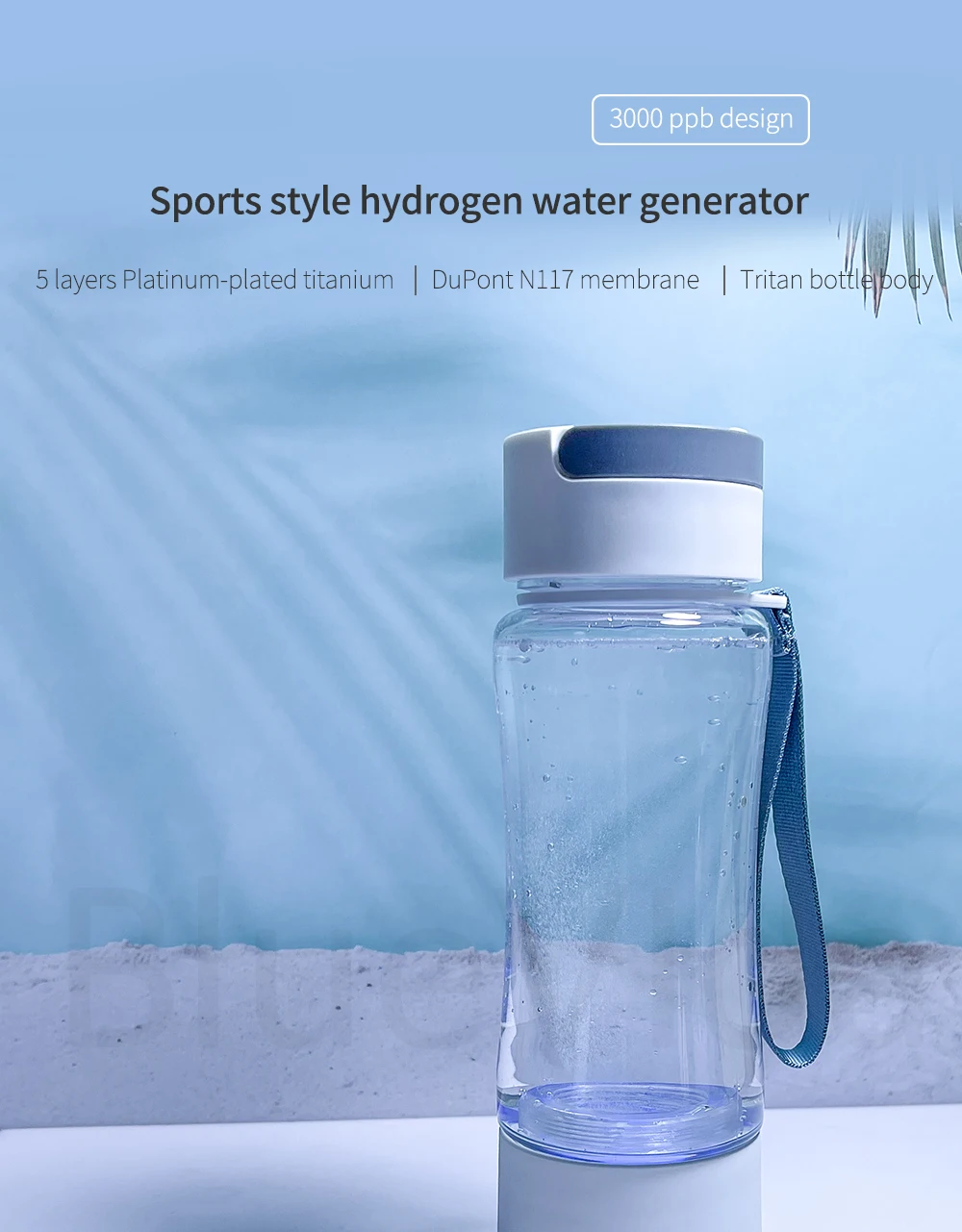 Sport/Travel Design DuPont 3000ppb Hydrogen Rich Water Generator  3 in 1 use with Inhalation tube self-cleaning SPE/PEM H2 maker
