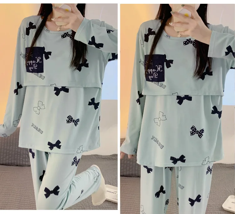 New Monthly Clothing 2-Piece Spring And Autumn Maternity Pajamas Summer Breastfeeding Suit Breastfeeding Pajamas Homewear