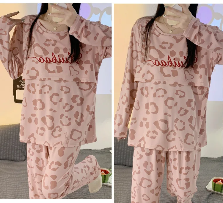 New Monthly Clothing 2-Piece Spring And Autumn Maternity Pajamas Summer Breastfeeding Suit Breastfeeding Pajamas Homewear