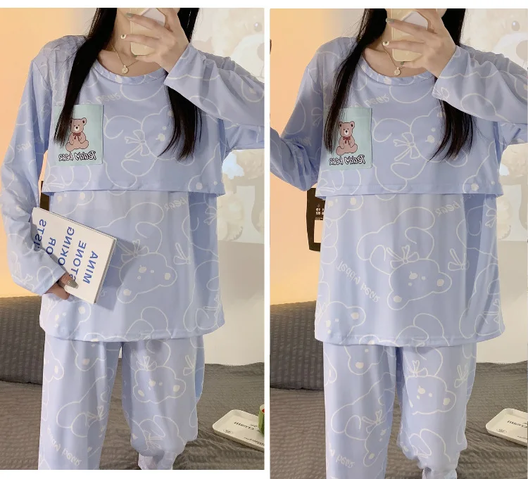 New Monthly Clothing 2-Piece Spring And Autumn Maternity Pajamas Summer Breastfeeding Suit Breastfeeding Pajamas Homewear