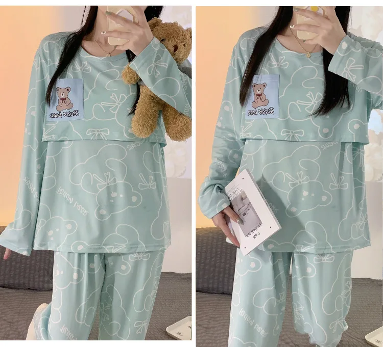 New Monthly Clothing 2-Piece Spring And Autumn Maternity Pajamas Summer Breastfeeding Suit Breastfeeding Pajamas Homewear