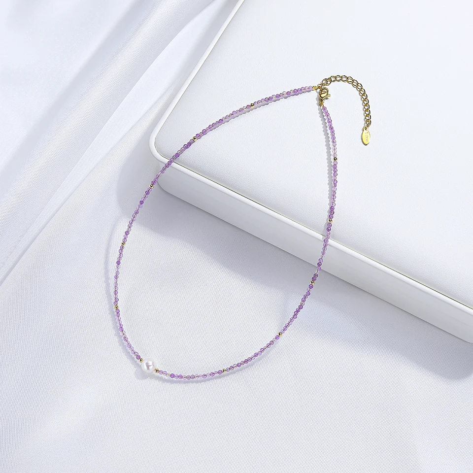 7mm Pearl Necklace Freshwater Natural Stone Choker For Women Stainless Steel Stainless Jewelry Amethyst Chains