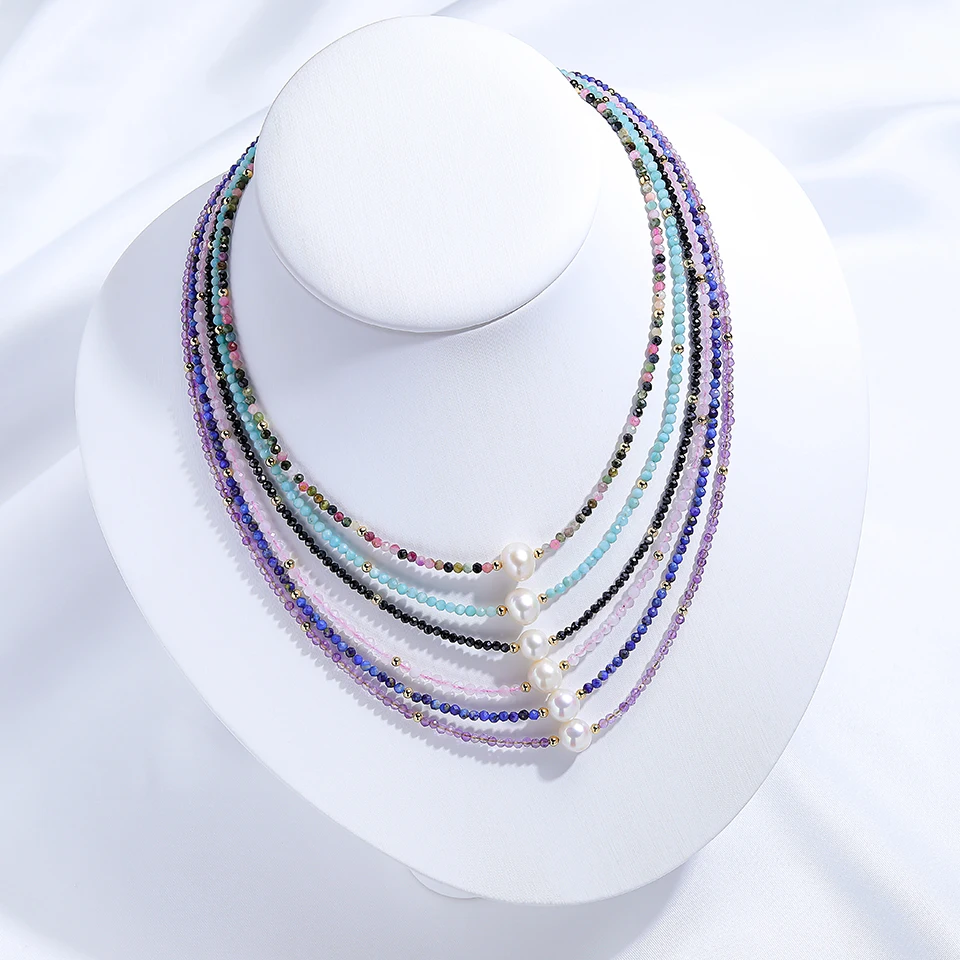 7mm Pearl Necklace Freshwater Natural Stone Choker For Women Stainless Steel Stainless Jewelry Amethyst Chains