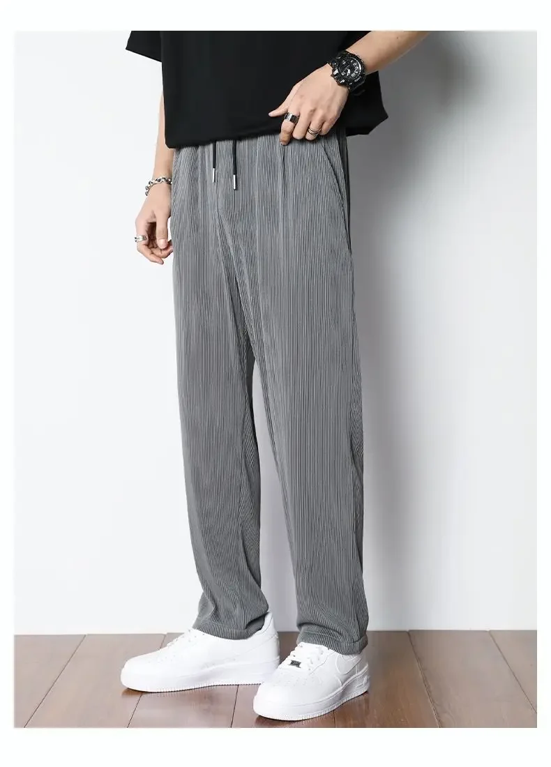 Summer White Casual Pants Men's Ice Silk Pants Men's Drape Floor Mop Pants Korean Straight Loose Wide Leg Long Pants