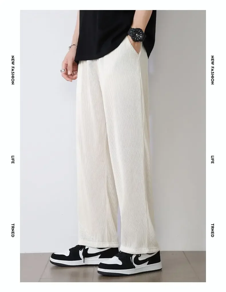 Summer White Casual Pants Men's Ice Silk Pants Men's Drape Floor Mop Pants Korean Straight Loose Wide Leg Long Pants