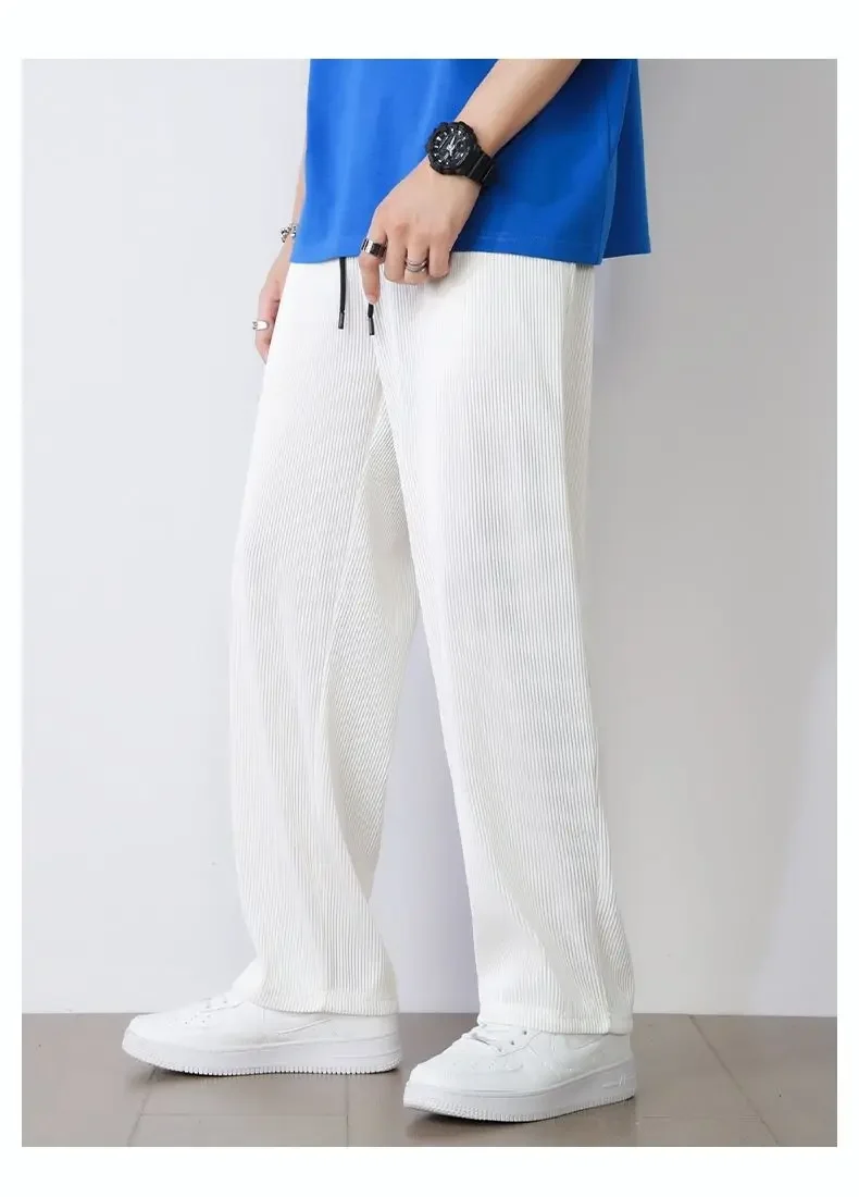 Summer White Casual Pants Men's Ice Silk Pants Men's Drape Floor Mop Pants Korean Straight Loose Wide Leg Long Pants