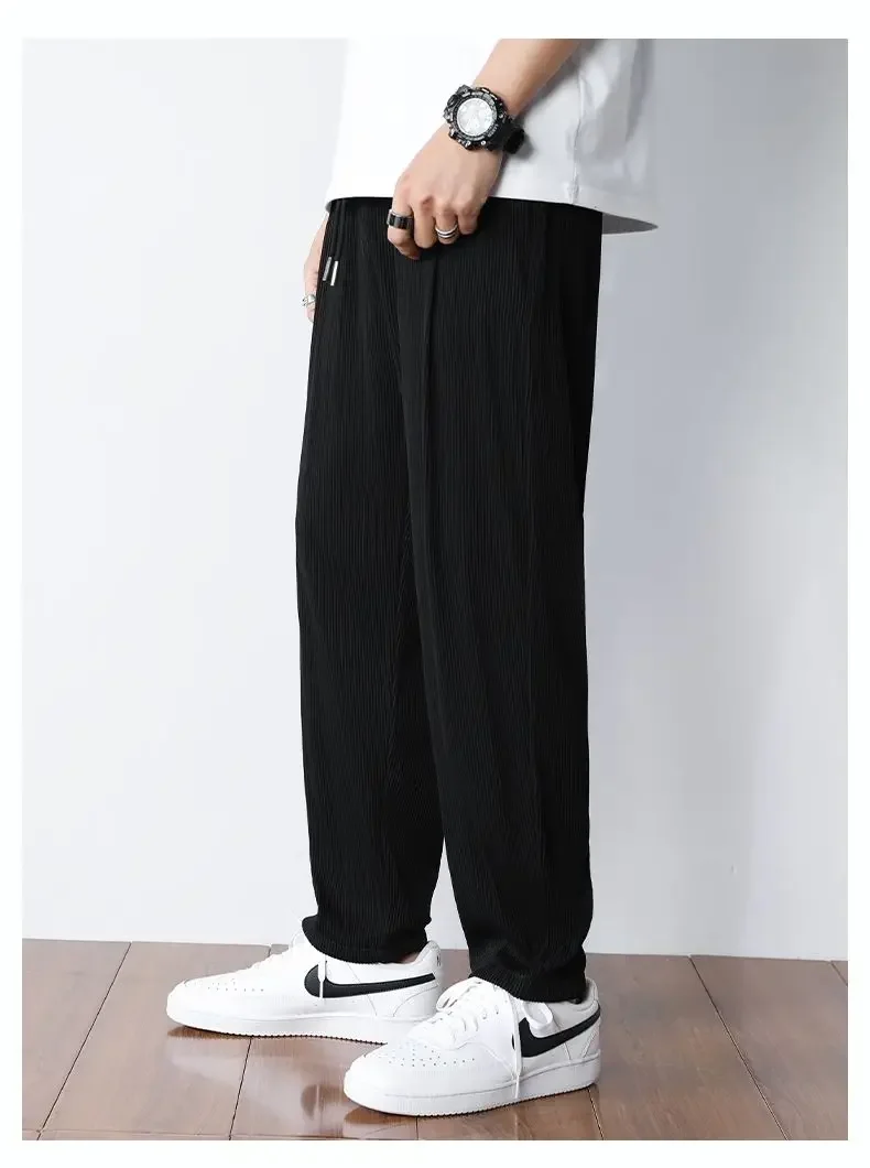 Summer White Casual Pants Men's Ice Silk Pants Men's Drape Floor Mop Pants Korean Straight Loose Wide Leg Long Pants