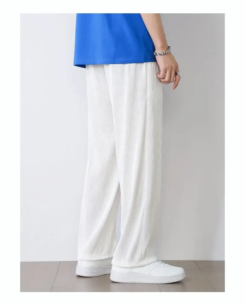 Summer White Casual Pants Men's Ice Silk Pants Men's Drape Floor Mop Pants Korean Straight Loose Wide Leg Long Pants