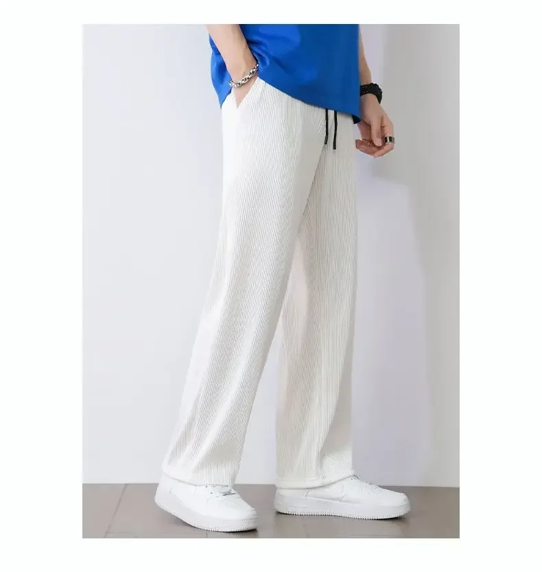 Summer White Casual Pants Men's Ice Silk Pants Men's Drape Floor Mop Pants Korean Straight Loose Wide Leg Long Pants