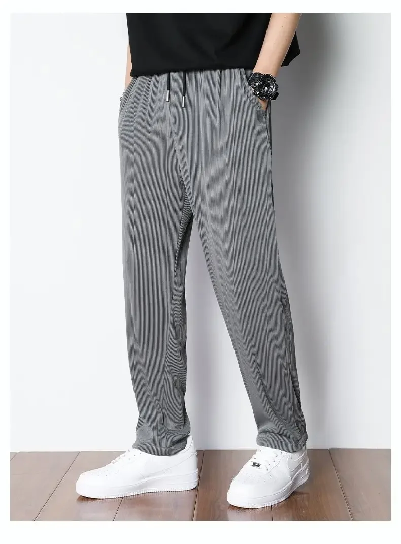 Summer White Casual Pants Men's Ice Silk Pants Men's Drape Floor Mop Pants Korean Straight Loose Wide Leg Long Pants