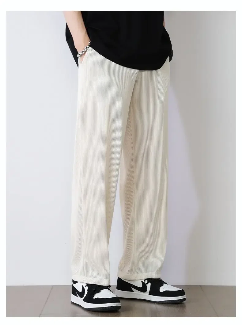 Summer White Casual Pants Men's Ice Silk Pants Men's Drape Floor Mop Pants Korean Straight Loose Wide Leg Long Pants