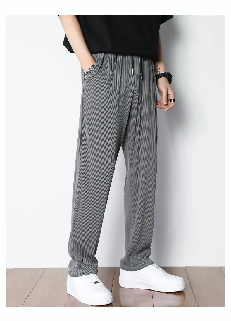 Summer White Casual Pants Men's Ice Silk Pants Men's Drape Floor Mop Pants Korean Straight Loose Wide Leg Long Pants