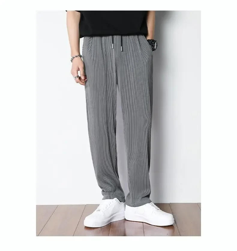Summer White Casual Pants Men's Ice Silk Pants Men's Drape Floor Mop Pants Korean Straight Loose Wide Leg Long Pants