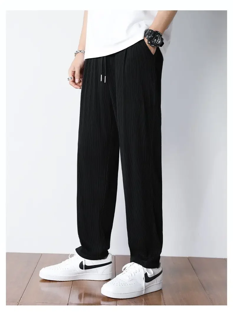 Summer White Casual Pants Men's Ice Silk Pants Men's Drape Floor Mop Pants Korean Straight Loose Wide Leg Long Pants