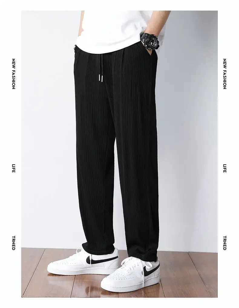 Summer White Casual Pants Men's Ice Silk Pants Men's Drape Floor Mop Pants Korean Straight Loose Wide Leg Long Pants