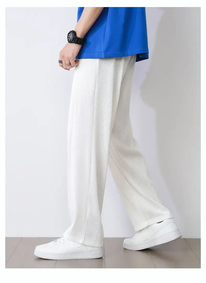 Summer White Casual Pants Men's Ice Silk Pants Men's Drape Floor Mop Pants Korean Straight Loose Wide Leg Long Pants