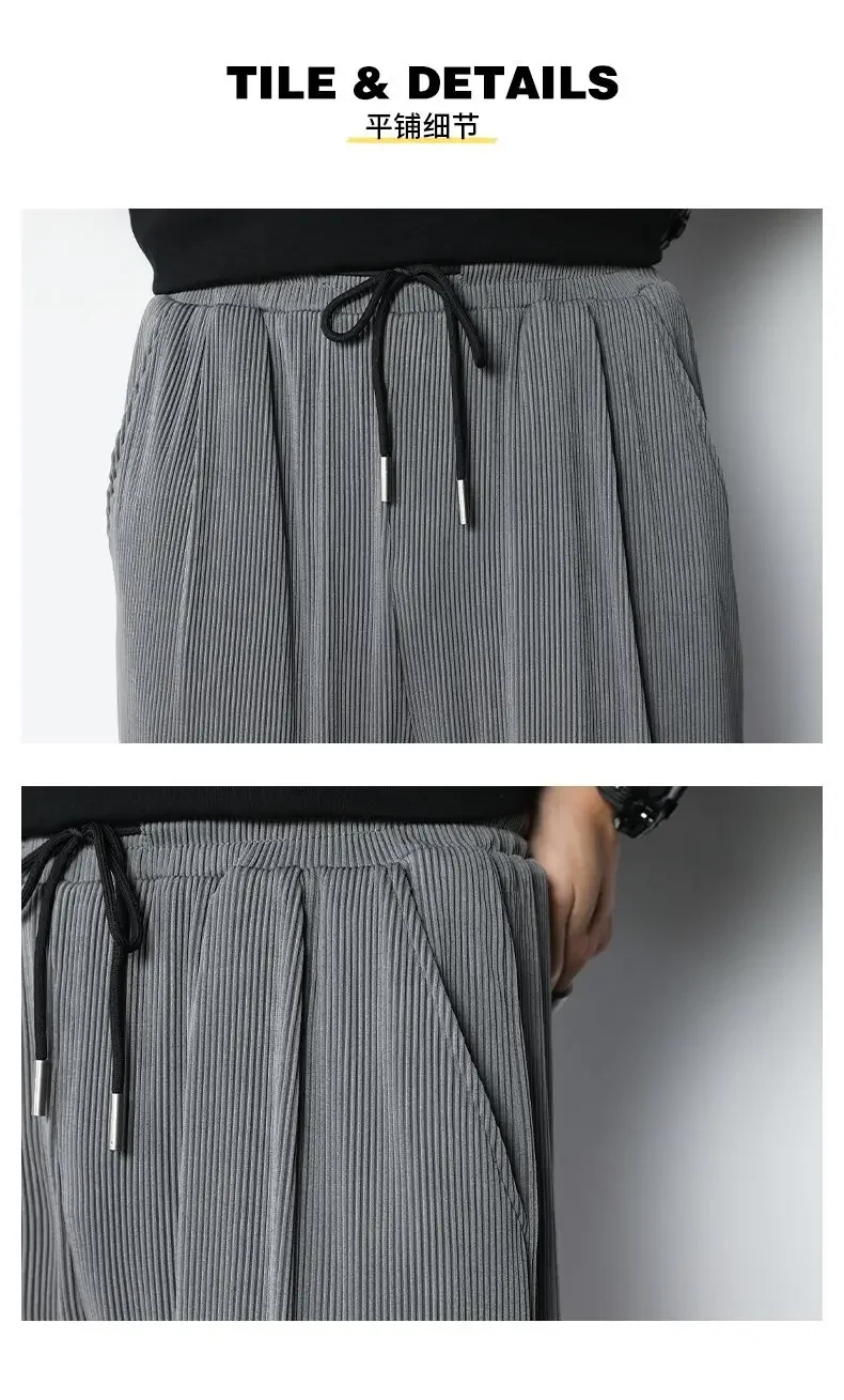 Summer White Casual Pants Men's Ice Silk Pants Men's Drape Floor Mop Pants Korean Straight Loose Wide Leg Long Pants