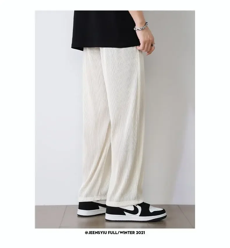 Summer White Casual Pants Men's Ice Silk Pants Men's Drape Floor Mop Pants Korean Straight Loose Wide Leg Long Pants