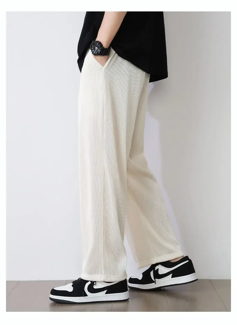 Summer White Casual Pants Men's Ice Silk Pants Men's Drape Floor Mop Pants Korean Straight Loose Wide Leg Long Pants