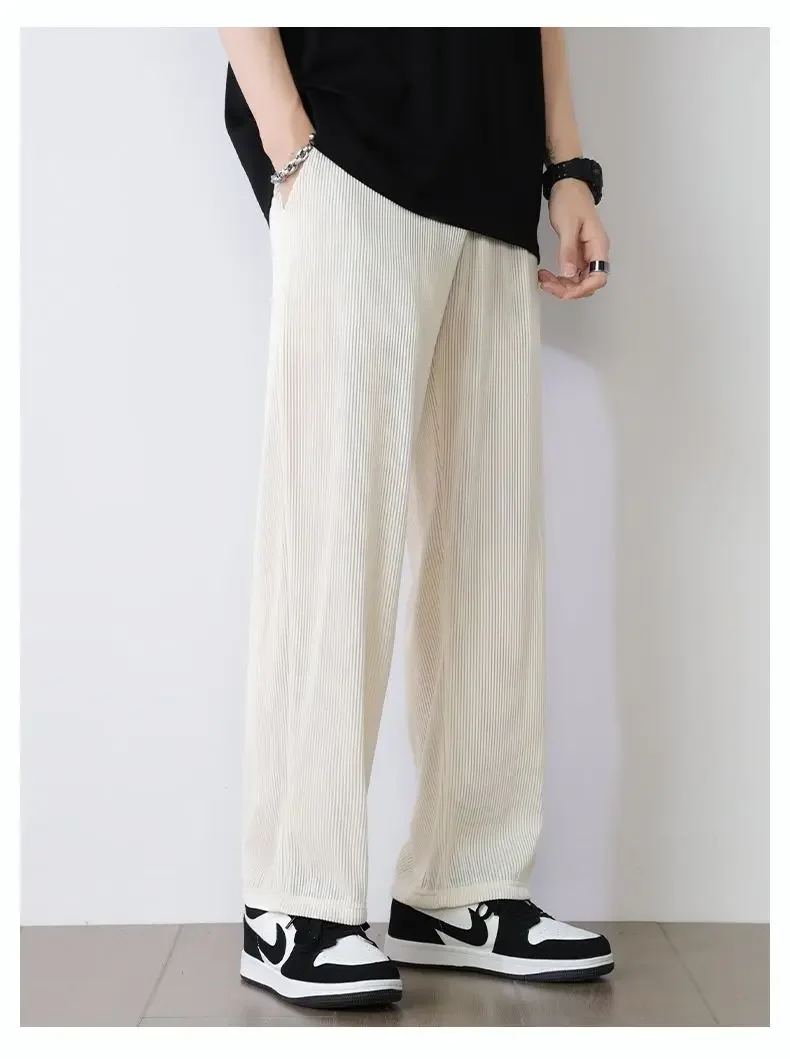 Summer White Casual Pants Men's Ice Silk Pants Men's Drape Floor Mop Pants Korean Straight Loose Wide Leg Long Pants