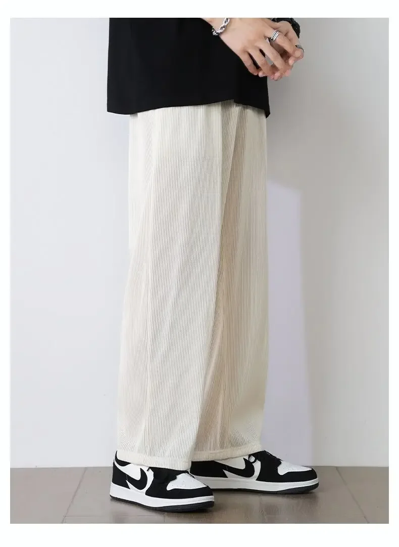 Summer White Casual Pants Men's Ice Silk Pants Men's Drape Floor Mop Pants Korean Straight Loose Wide Leg Long Pants