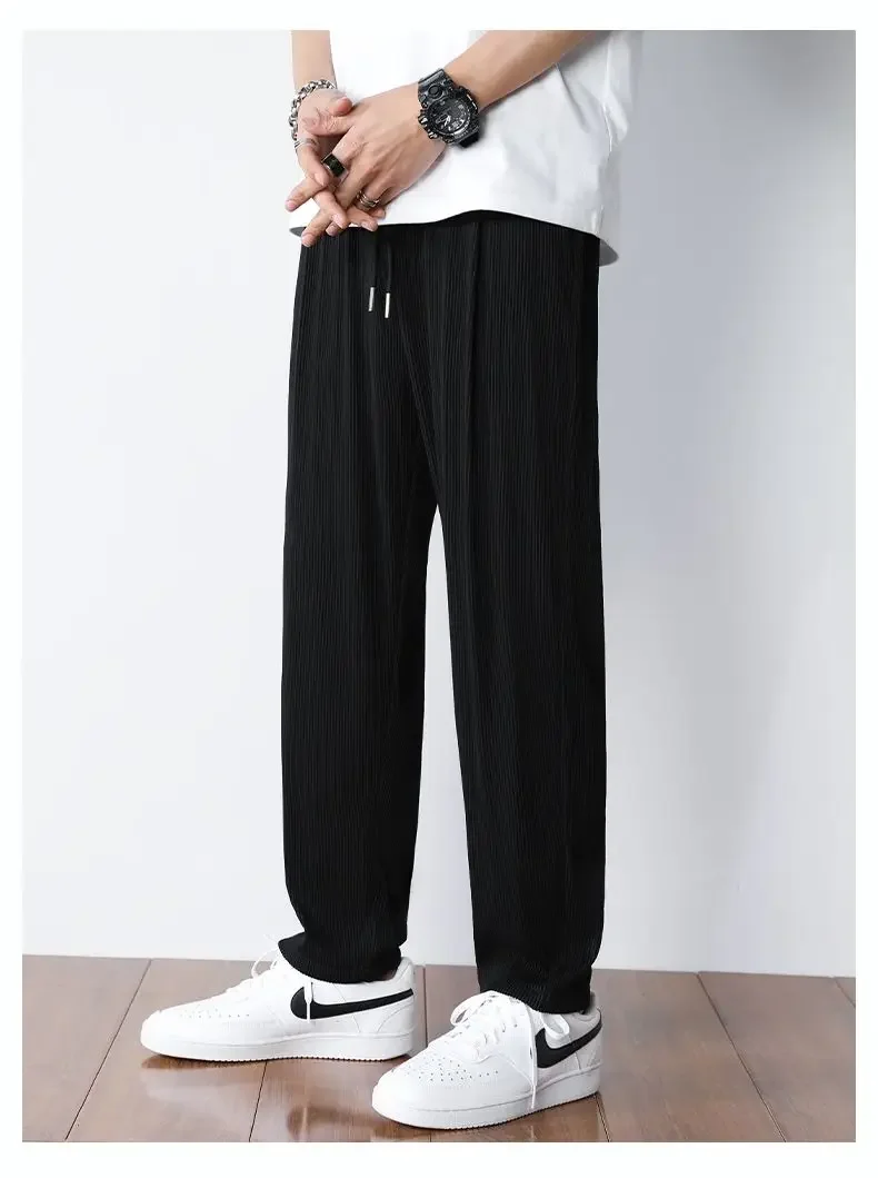 Summer White Casual Pants Men's Ice Silk Pants Men's Drape Floor Mop Pants Korean Straight Loose Wide Leg Long Pants