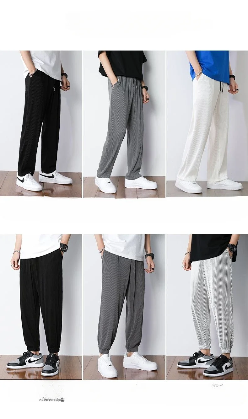 Summer White Casual Pants Men's Ice Silk Pants Men's Drape Floor Mop Pants Korean Straight Loose Wide Leg Long Pants
