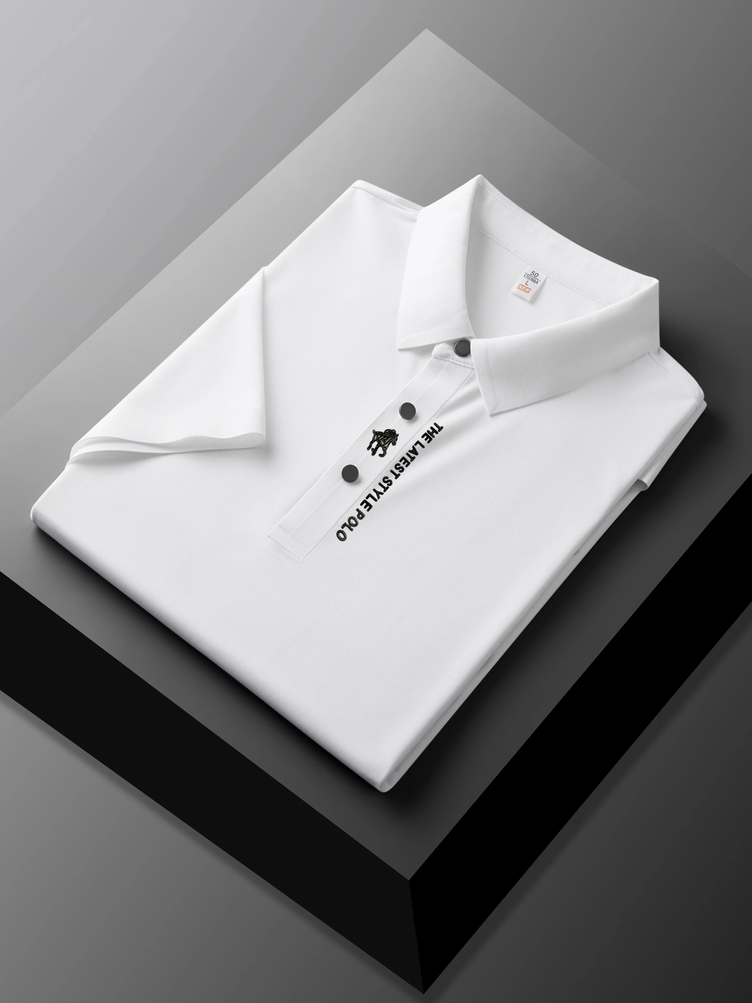 High end brand printed polo shirt men's short sleeve summer fashion business casual seamless ice silk breathable golf T-shirt