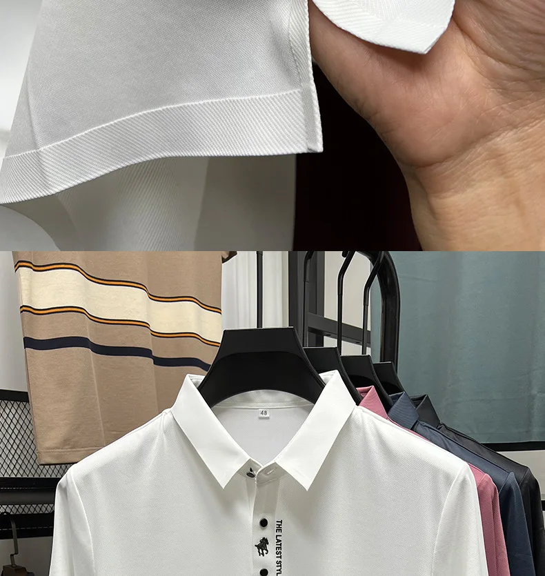 High end brand printed polo shirt men's short sleeve summer fashion business casual seamless ice silk breathable golf T-shirt