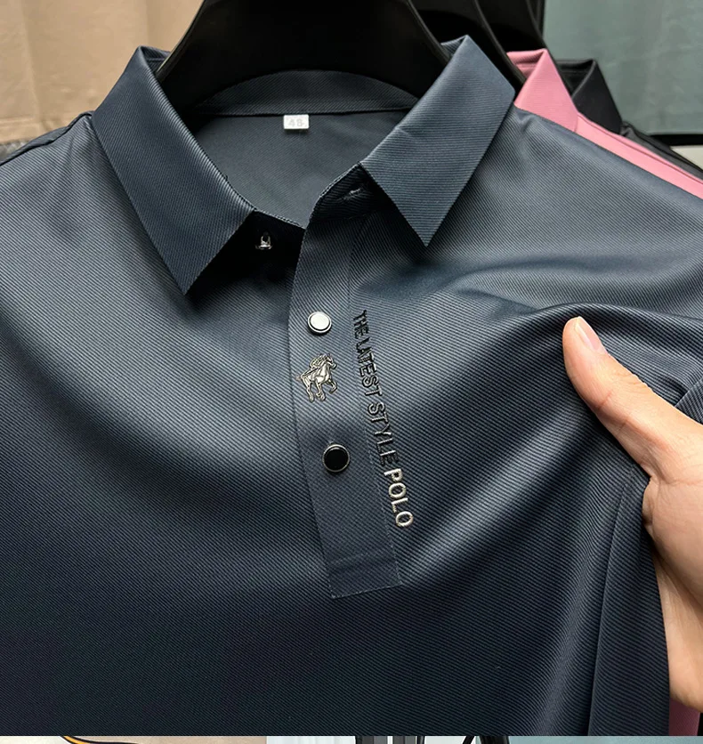 High end brand printed polo shirt men's short sleeve summer fashion business casual seamless ice silk breathable golf T-shirt