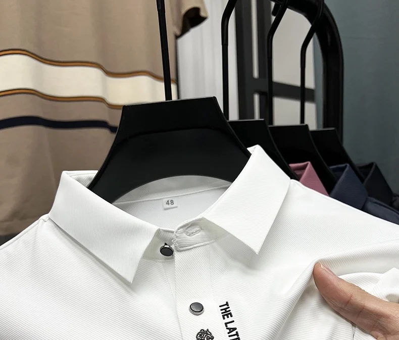 High end brand printed polo shirt men's short sleeve summer fashion business casual seamless ice silk breathable golf T-shirt