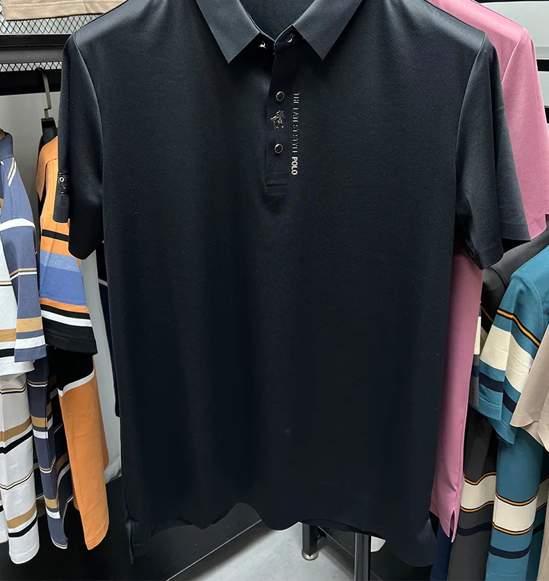High end brand printed polo shirt men's short sleeve summer fashion business casual seamless ice silk breathable golf T-shirt