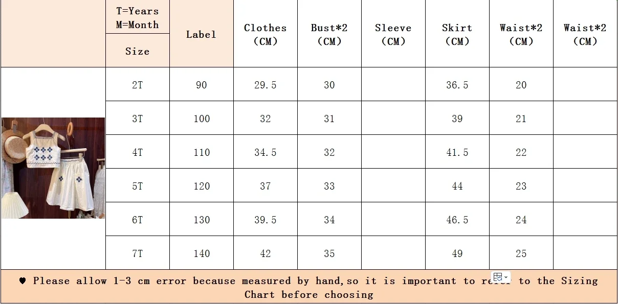 Children's Clothing Sets Floral Embroidery Sleeveless Top + Skirt 2pcs Kids Clothes Girls for 2 To 7 Years Baby Girl Outfit Set