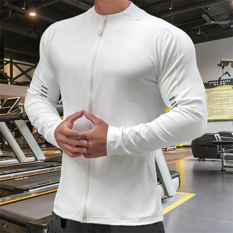 2024 New Man Long Sleeve Men's Fashion Jogging Casual Training Clothes Loose Gym Fitness Sports Zipper Long Sleeve T-shirt