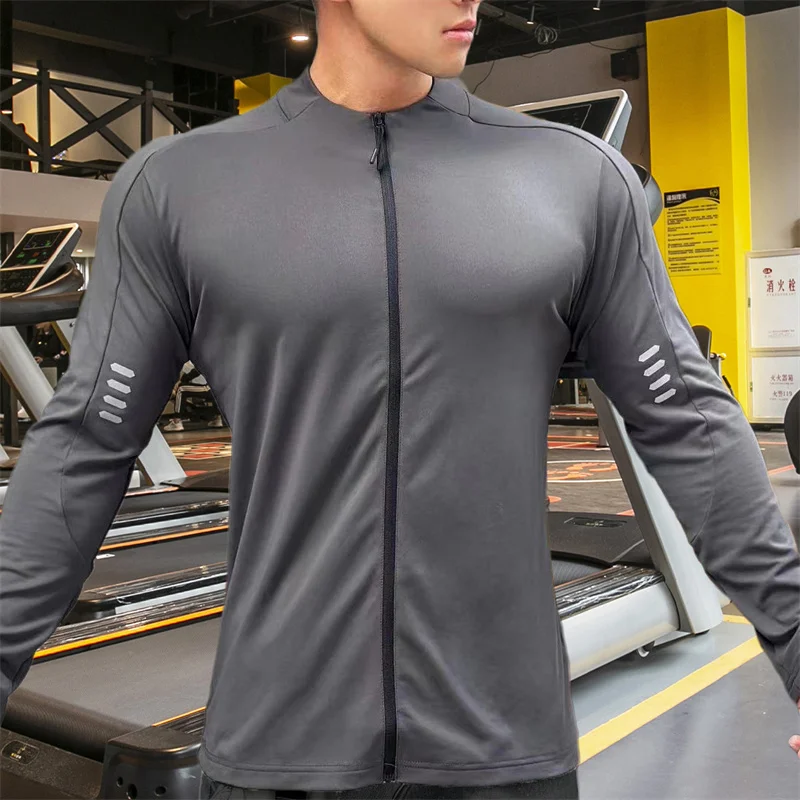 2024 New Man Long Sleeve Men's Fashion Jogging Casual Training Clothes Loose Gym Fitness Sports Zipper Long Sleeve T-shirt