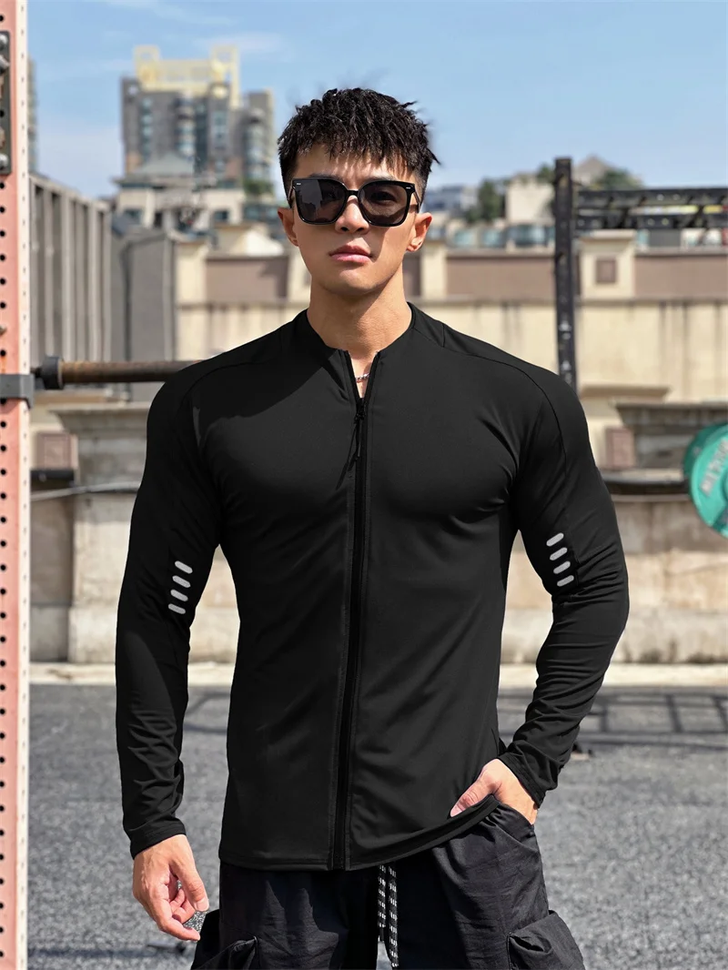 2024 New Man Long Sleeve Men's Fashion Jogging Casual Training Clothes Loose Gym Fitness Sports Zipper Long Sleeve T-shirt