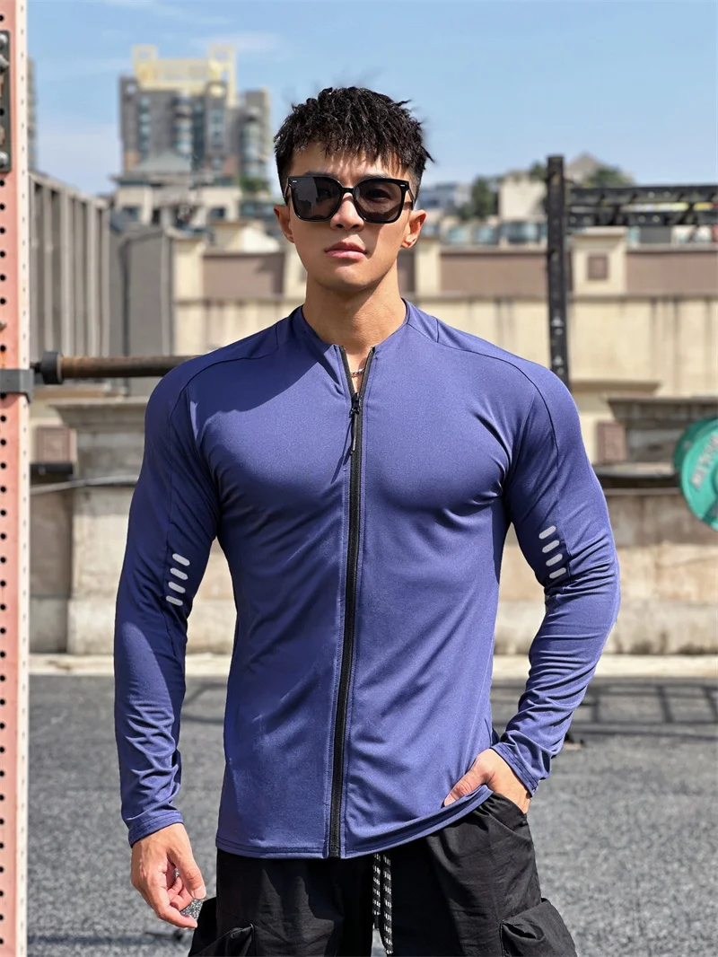 2024 New Man Long Sleeve Men's Fashion Jogging Casual Training Clothes Loose Gym Fitness Sports Zipper Long Sleeve T-shirt