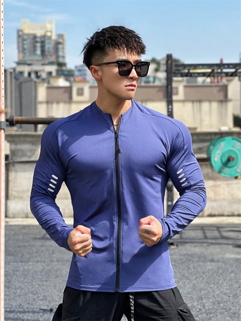 2024 New Man Long Sleeve Men's Fashion Jogging Casual Training Clothes Loose Gym Fitness Sports Zipper Long Sleeve T-shirt