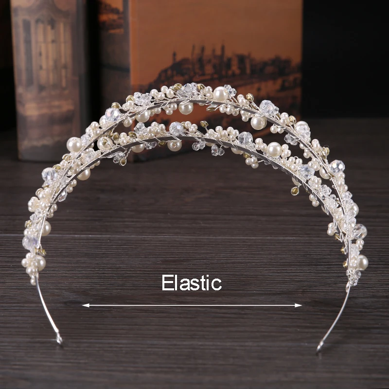 Rhinestones Pearl Tiaras Crowns Hair Jewelry Wedding Bride Headpiece Accessories Handmade Women Crystal Hairbands FD489