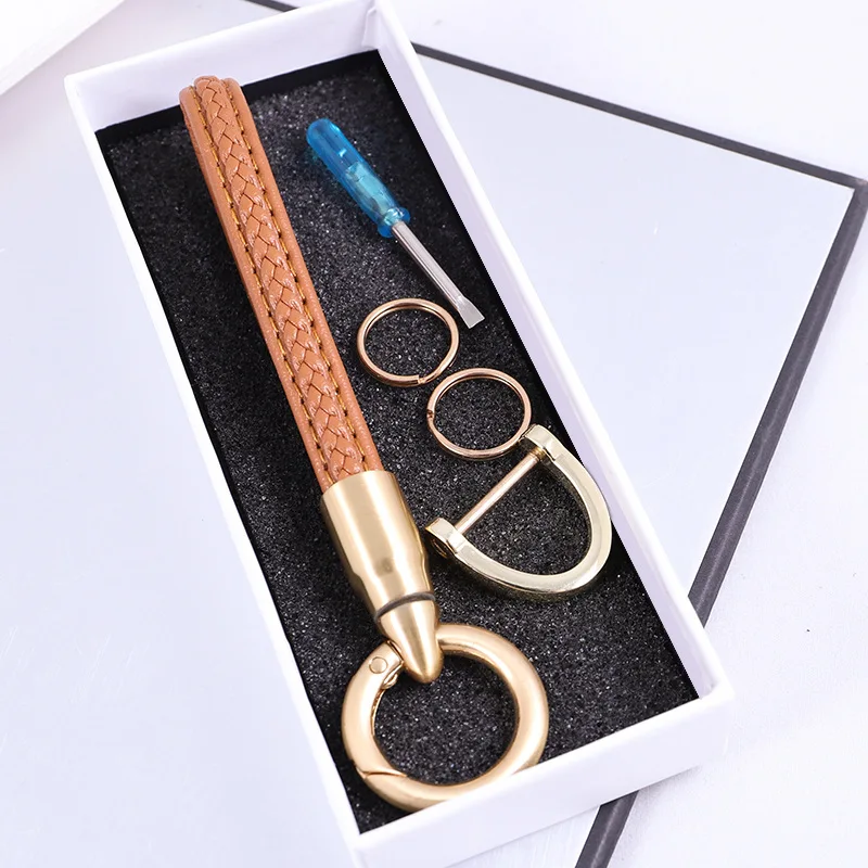 Handwoven Leather Car Key Buckle Keychain Luxury Style Hand Woven Leather Hanging Car Key Ring,Comes with Box Packaging