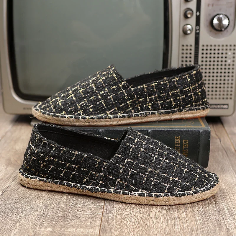 2024 Summer New Espadrilles For Men Shoes Linen Men's Casual Shoes Handmade Weaving Fisherman Shoes Fashion Flats Big Size 47