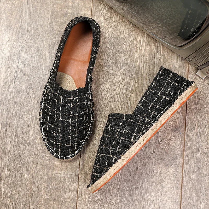 2024 Summer New Espadrilles For Men Shoes Linen Men's Casual Shoes Handmade Weaving Fisherman Shoes Fashion Flats Big Size 47